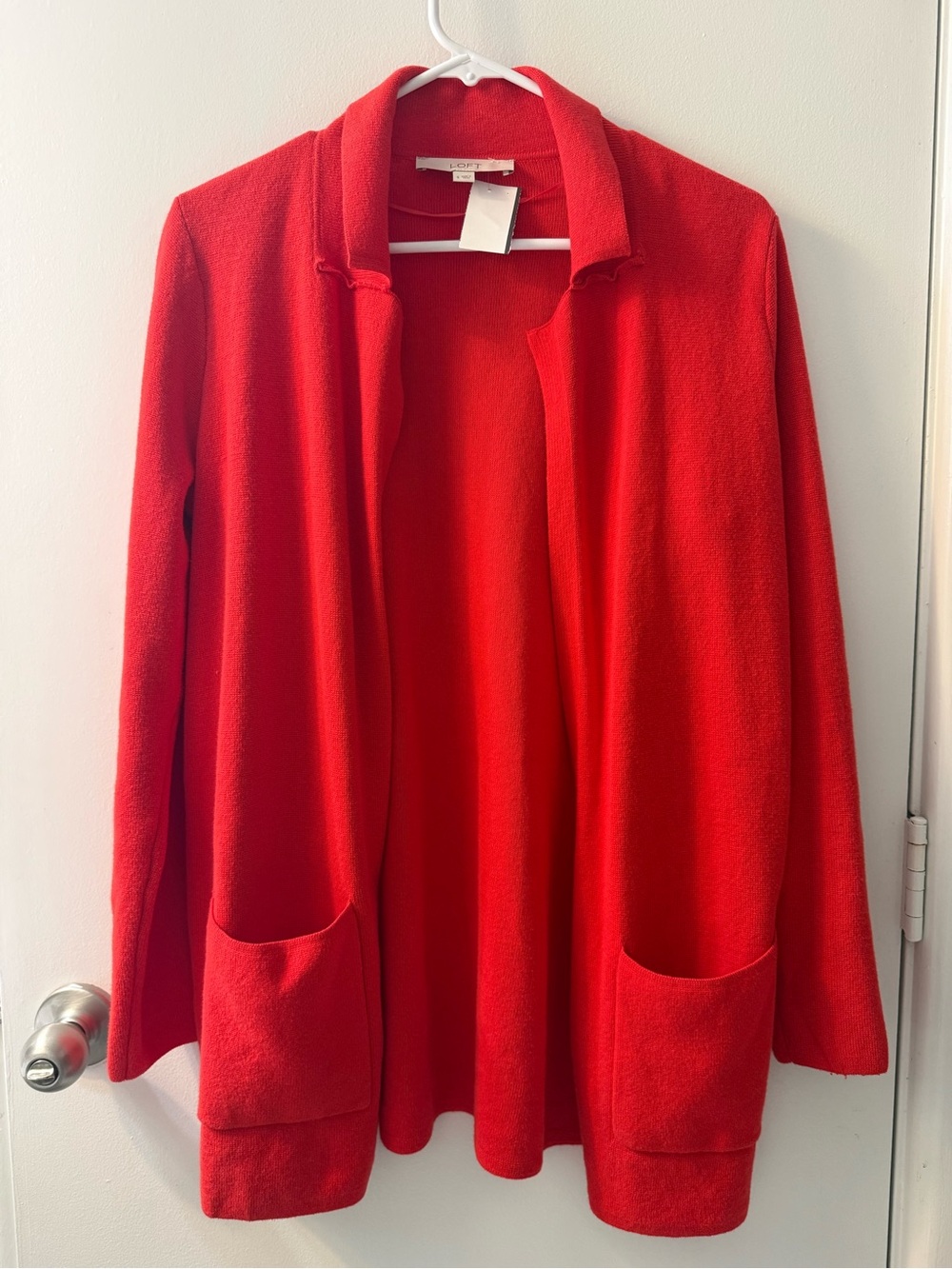 LIKE NEW! LOFT Red Open-Front Cardigan with Pockets
